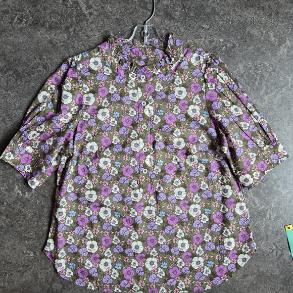 Talbots EUC Ruffle Neck Top Poppy Ditsy Puff Sleeve Floral XS - Picture 11 of 15